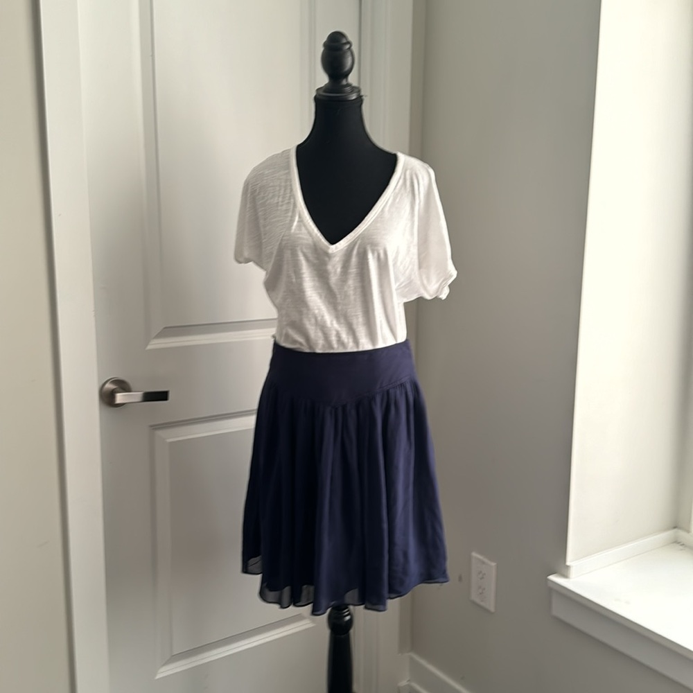 ANTHROPOLOGIE Odille Navy Silk Skirt